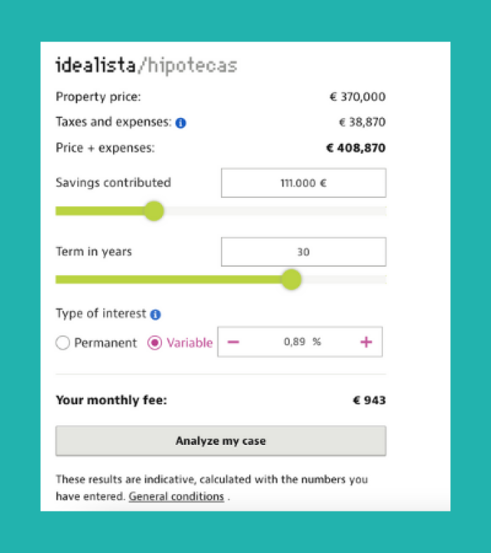 Image of Idealista's mortgage calculator