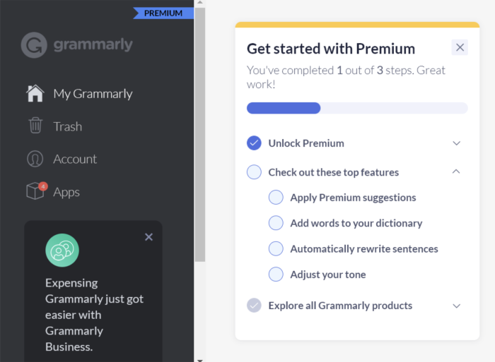 An image of Grammarly's onboarding flow