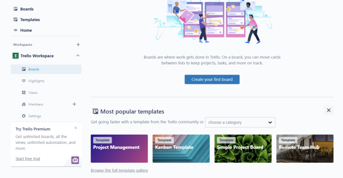 An image of Trello's templates pages