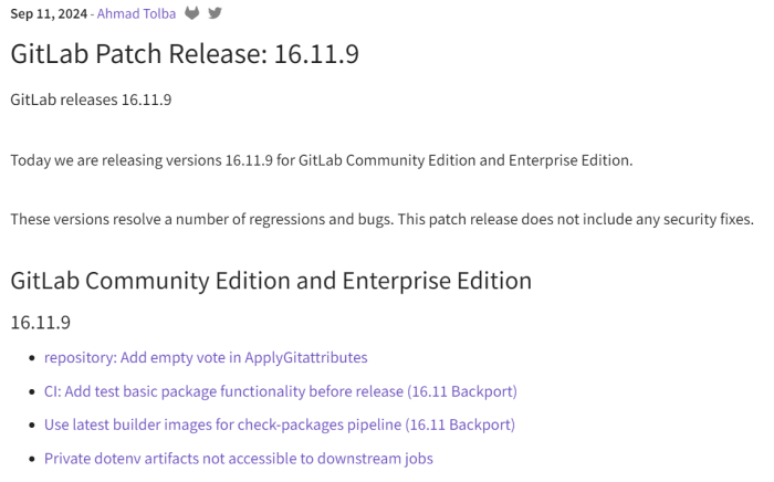 GitLab release note that breaks down complex information into manageable bullet points