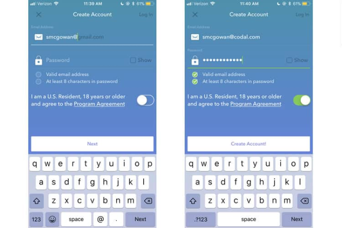 Two side-by-side mobile screenshots of a 