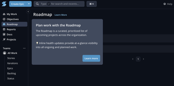 A Chameleon Launcher card on Shortcut's project management interface, promoting a product feature with a description and 'Learn more' CTA.
