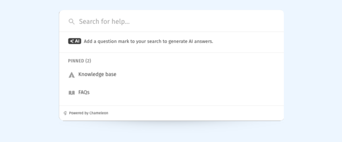 A Chameleon HelpBar providing in-product self-serve support via search and AI-generated answers.