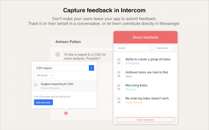 Intercom in-app feedback tool