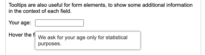 A jQuery UI tooltip example showing a form input with a tooltip popup providing context for the field