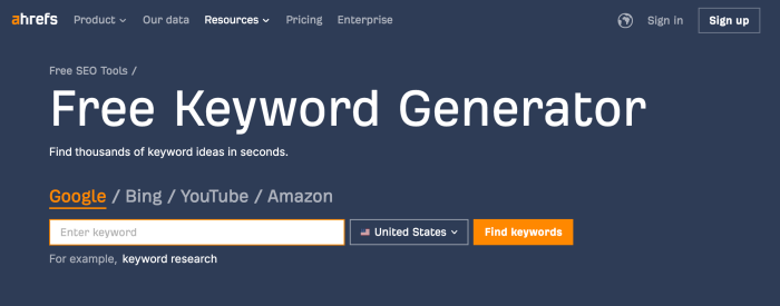 Ahrefs Free keyword generator