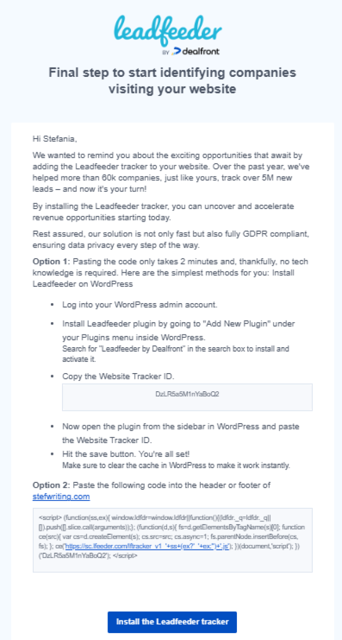 An image of Leadfeeder next steps email