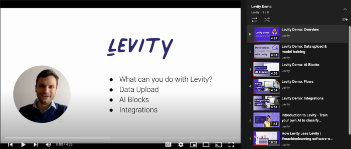 A video thumbnail from Levity's tutorial series as a part of the self-paced onboarding resources