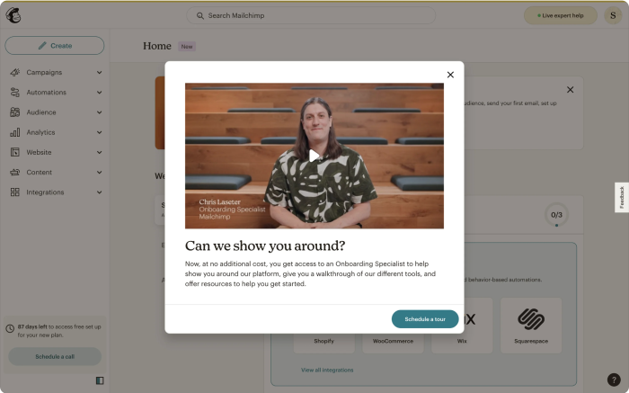 mailchimp walkthrough tour