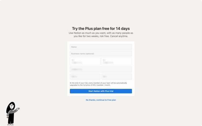 Notion upsell screen