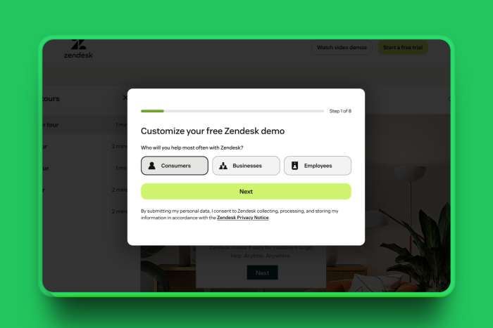 A Zendesk website modal asking 