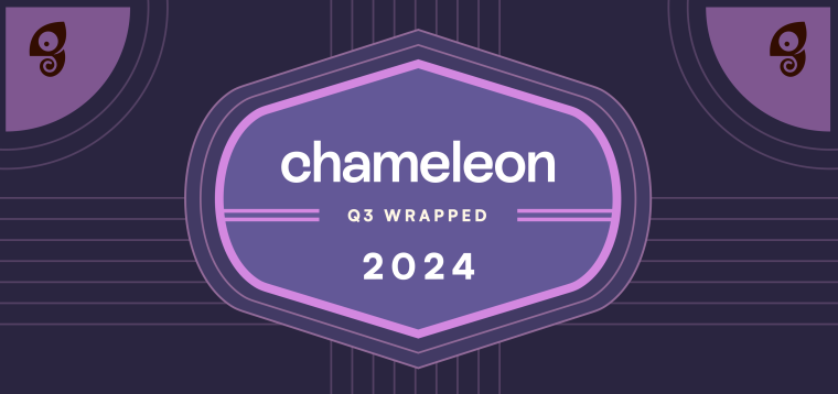 Chameleon Q3 Wrapped 2024, displayed as a badge emblem on a dark purple striped background