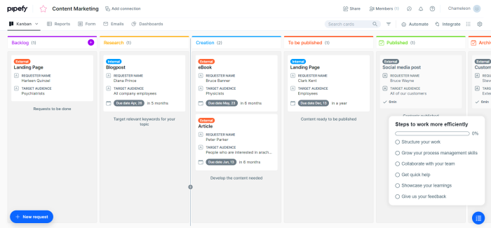 Pipefy's onboarding checklist