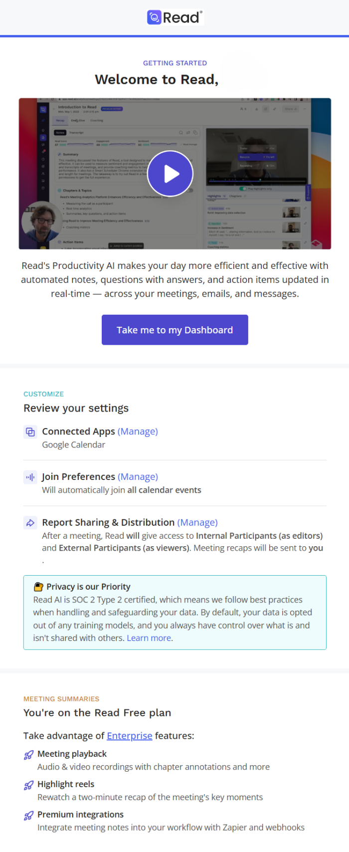 An image of Read's landing page