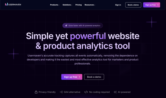 Usermaven Product Analytics Landing Page