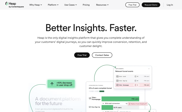 Heap Product Analytics Landing Page