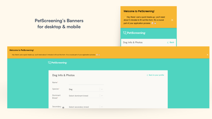 A screenshot of PetScreening’s in-apps’ banner placement and targeting, following product led growth principles