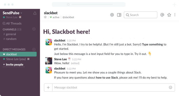 A screenshot of Slack's Slackbot