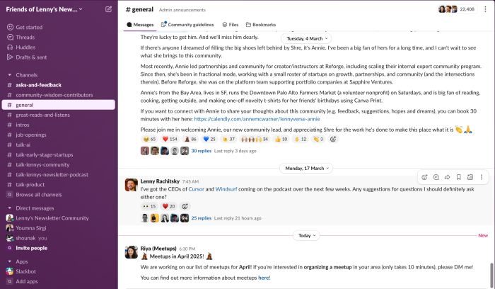 Slack channel UI