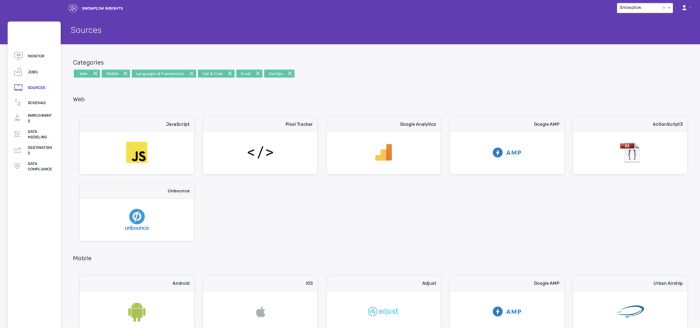 A screenshot of Snowplow’s integration marketplace