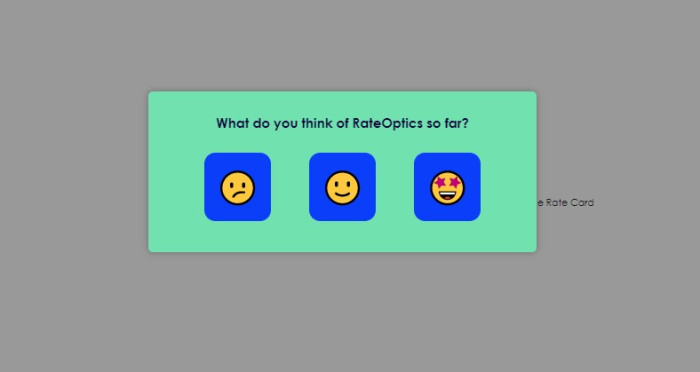A Chameleon microsurvey asking about overall satisfaction with a product so far, with three emoji response buttons: sad face, happy face, and star-eyed face.