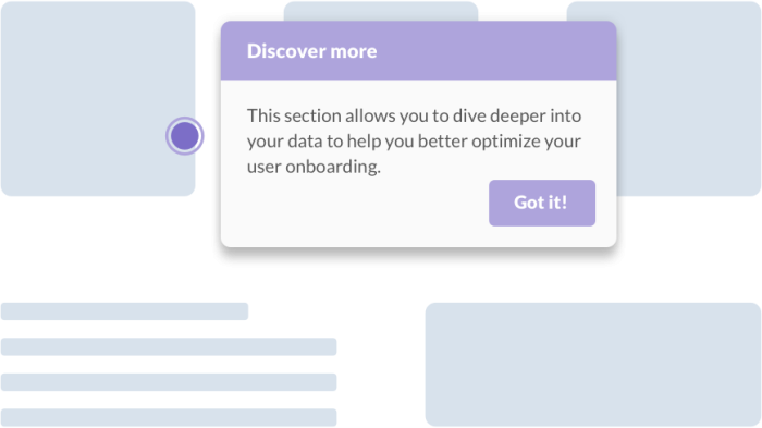 A Chameleon tooltip overlaying an illustrated product UI, with a title, body description, and a 'Got it!' dismissal button.