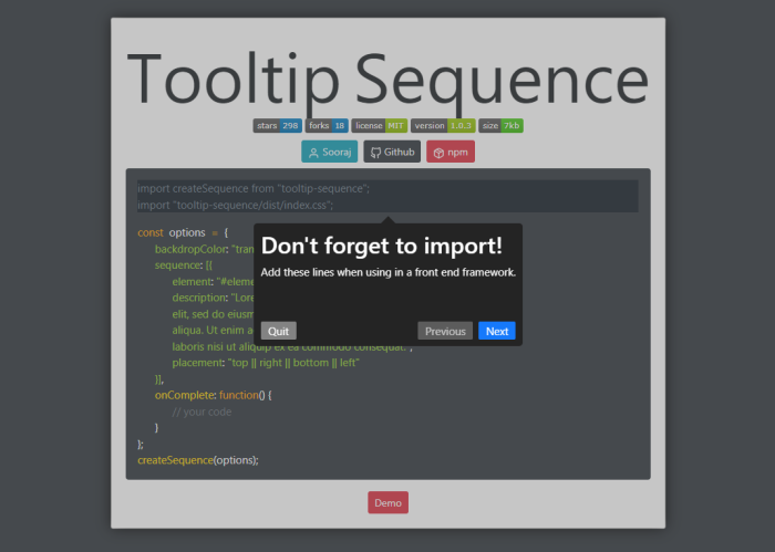 screenshot of Tooltip sequence