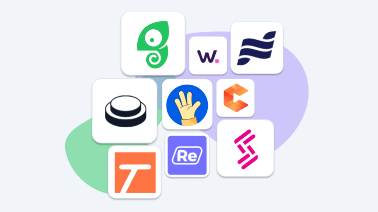 A cluster of app logos for interactive demo software platforms, including Chameleon, Tango, and Reprise.
