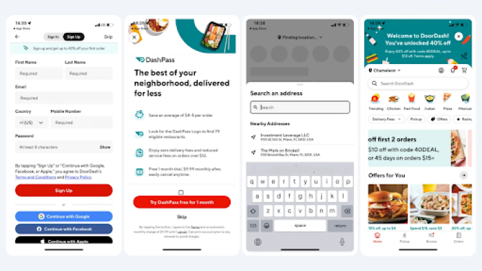 A screenshot of DoorDash mobile user onboarding flow