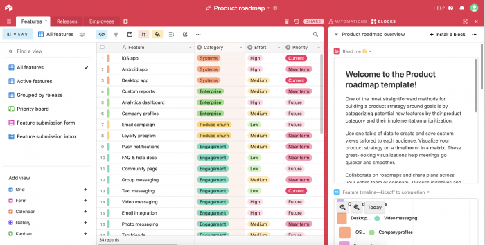 Airtable onboarding image 3: Airtable give the user an in-app guide that helps you learn how to use the tool