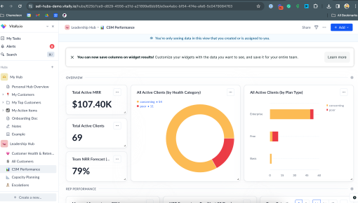 An embedded banner in Vitally.io's dashboard announcing a new feature capability, with a help-doc CTA.