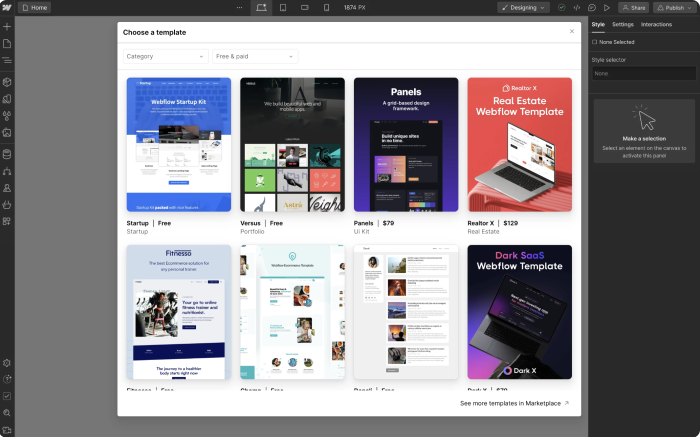 Webflow template gallery
