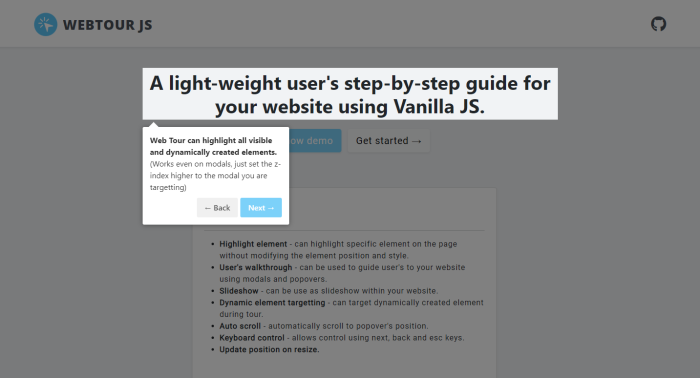 A sample page created with Webtour. js