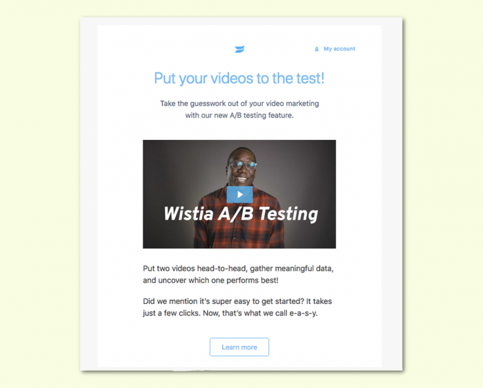 Email feature announcement from Wistia