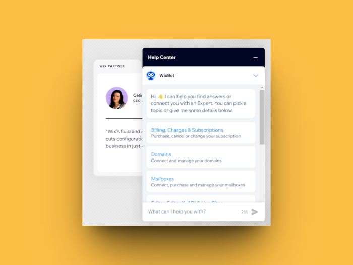 Wix help menu