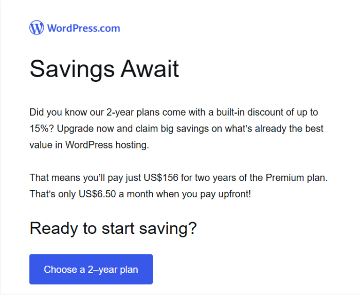 An image of WordPress upsell newsletter