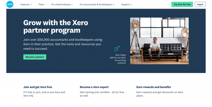 A picture of Xero's partner program landing page