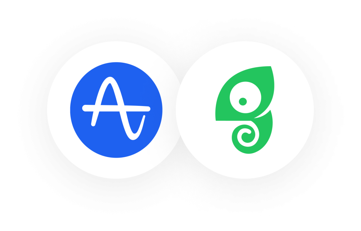 The Amplitude and Chameleon logos in overlapping circles.