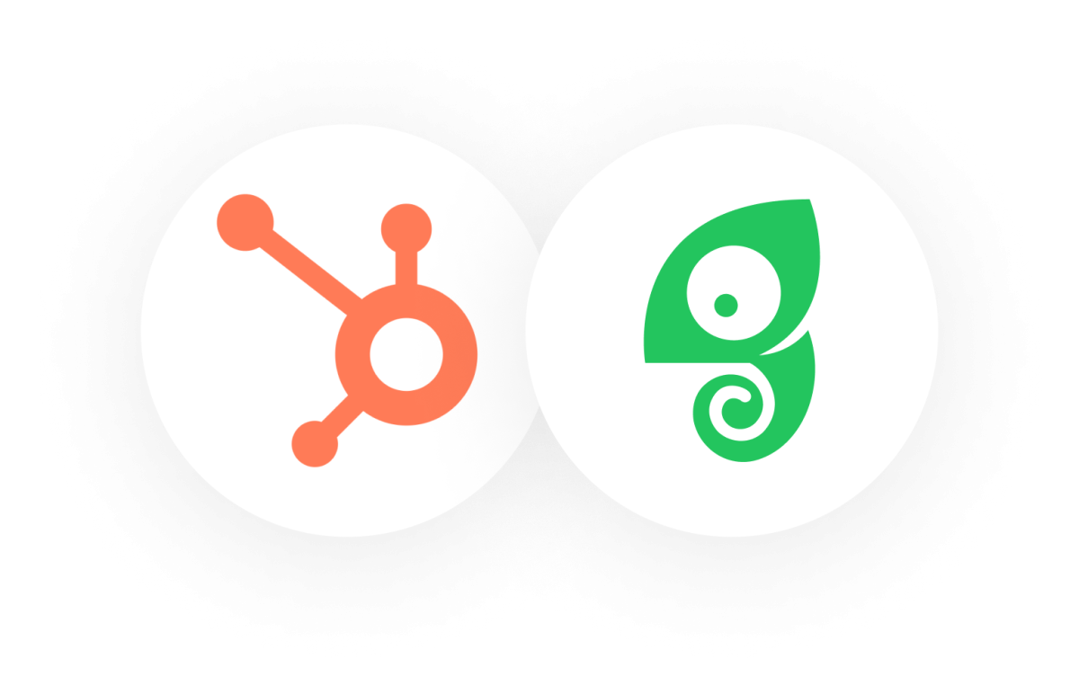 The HubSpot and Chameleon logos side by side in overlapping circles.