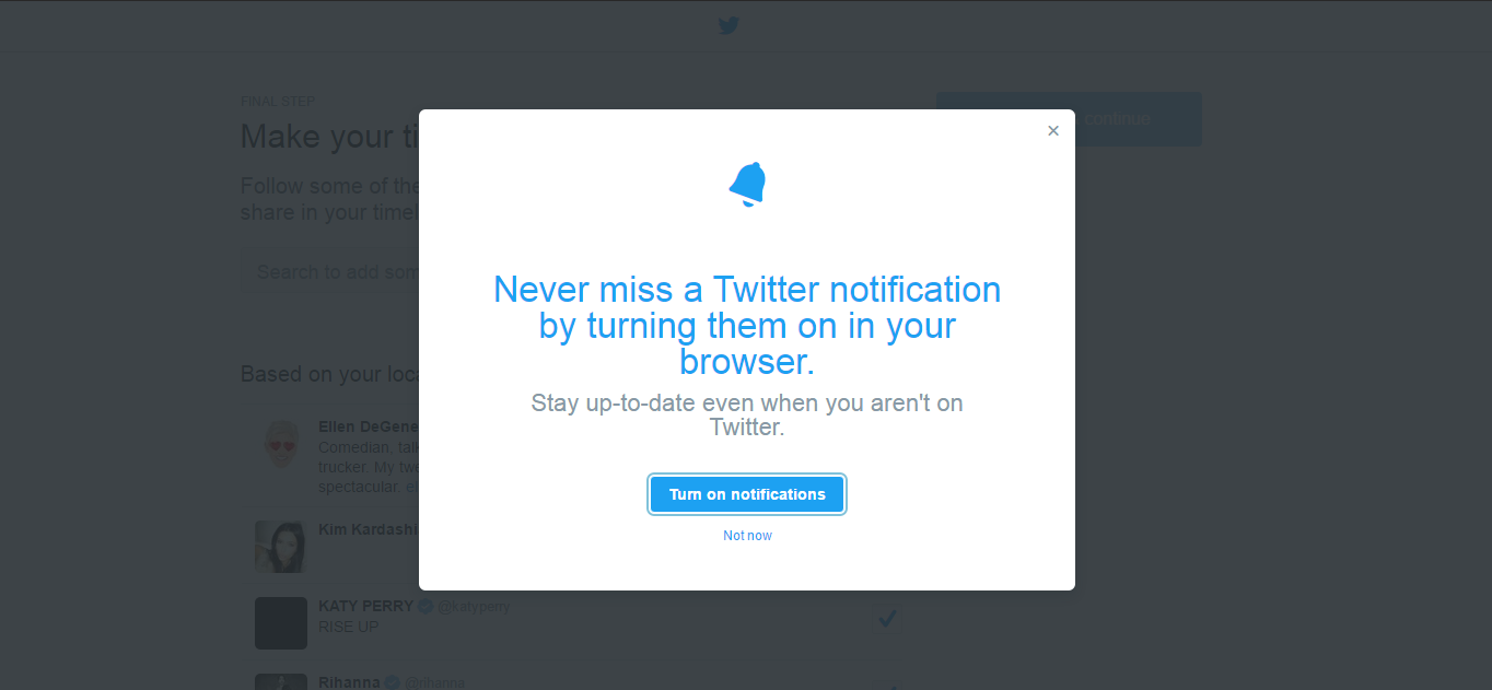 Twitter notifications permission request