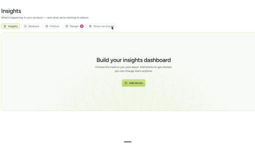 Insights page with a “Show me around” icon in line with the other tabs at the top of the page