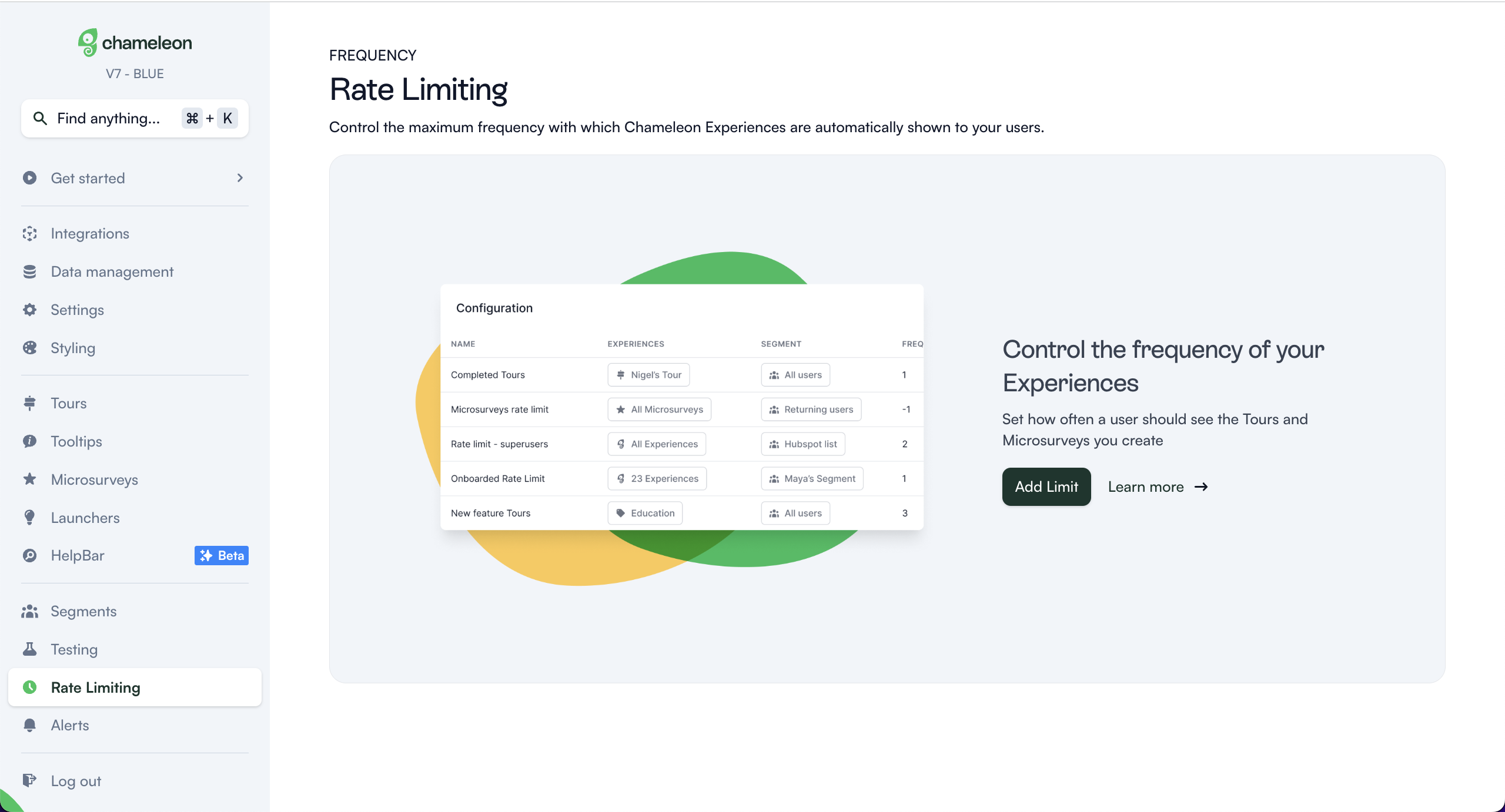 An empty state in the Chameleon dashboard with an image that shows the feature in use, copy that explains it, and a CTA that encourages the user to try it.