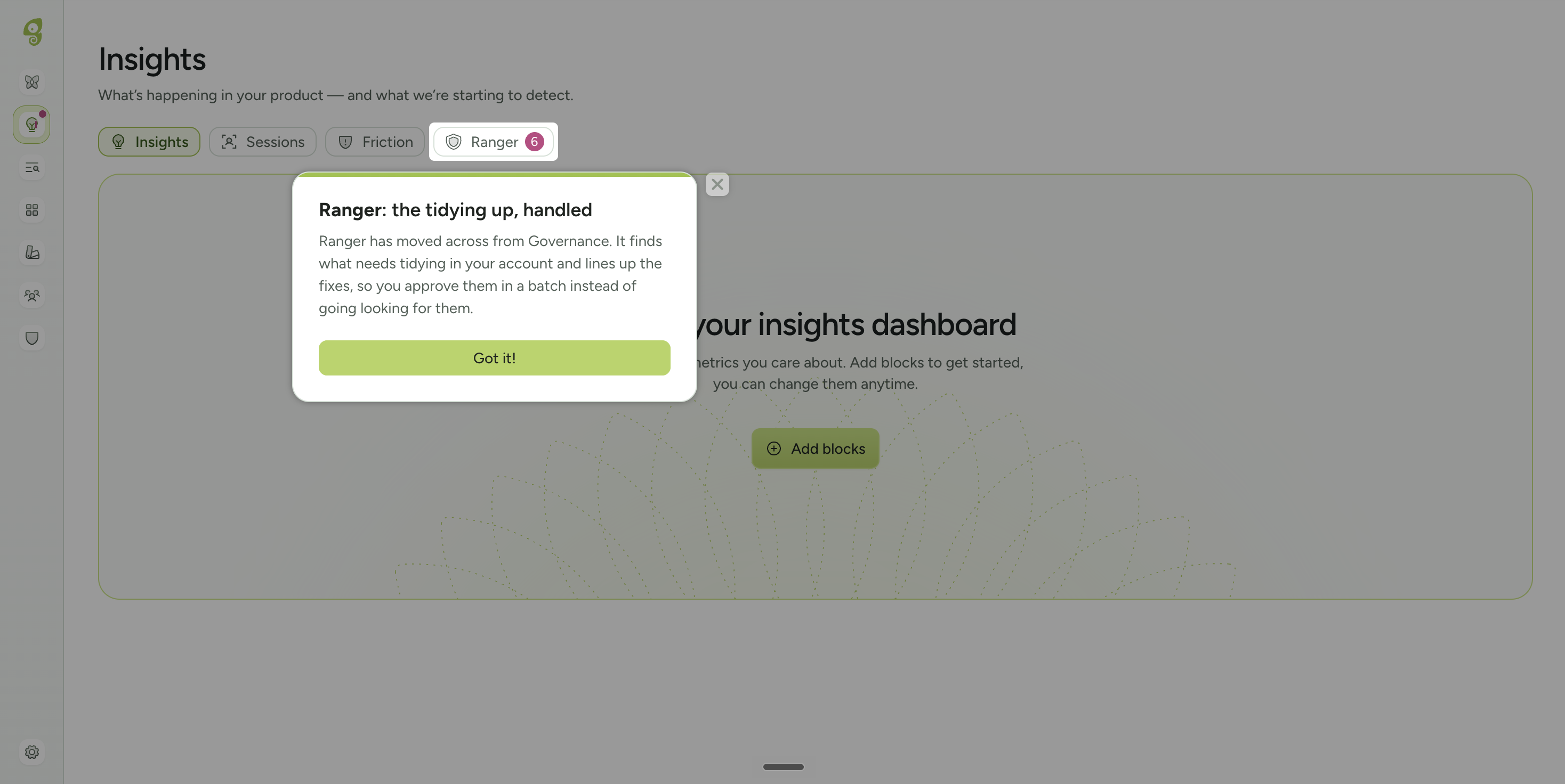 Final tour step anchored to the last tab, ending with a “Got it!” confirmation button
