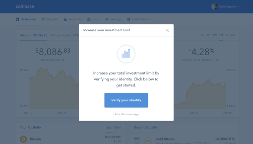 coinbase user onboarding modal