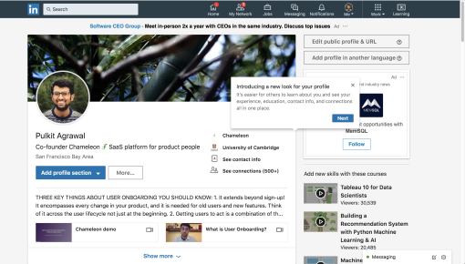 linkedin design change tooltip