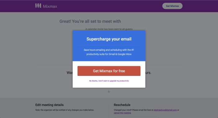 mixmax signup modal
