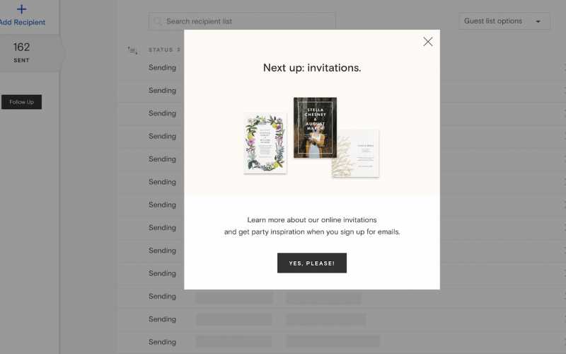 paperless post feature adoption modal
