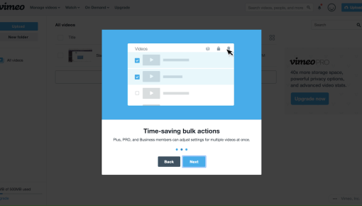 Vimeo onboarding modal tour
