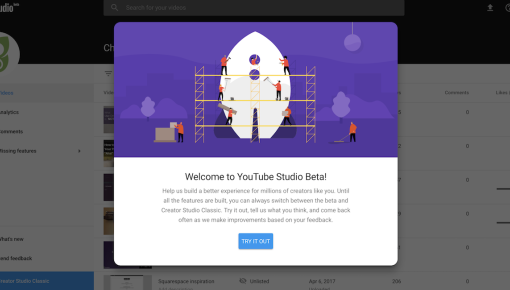 YouTube welcome modal