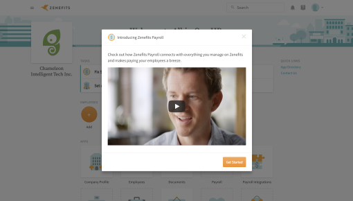 zenefits feature announcement modal